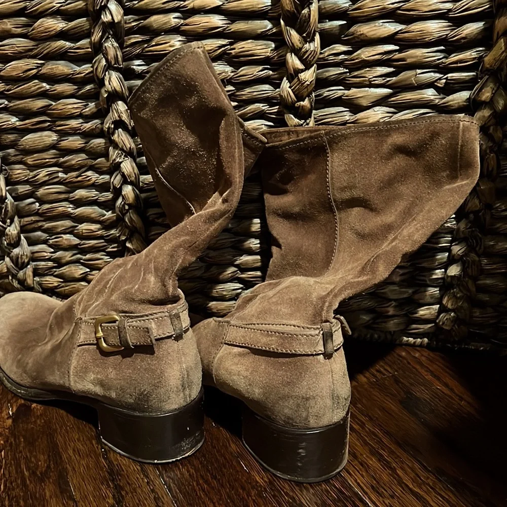 PRADA Size 40 (10) Narrow Fit Slouchy Brown Suede Boot Reeled - Picture 2 of 9